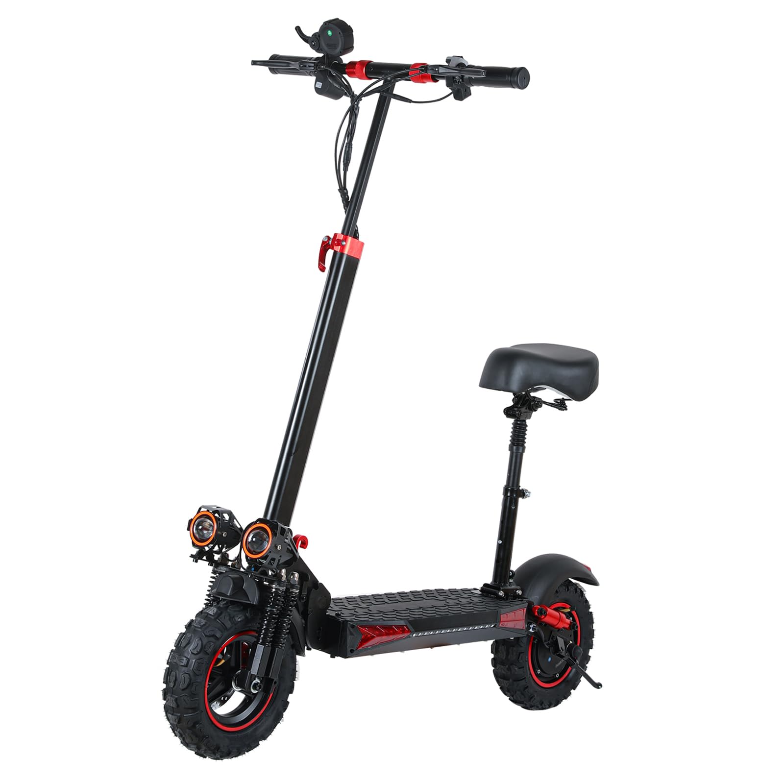 800W Electric Scooter Adults with Seat, 11" Pneumatic Tires City Kick Scooter Up to 30MPH 35Miles Dual Brake & Suspension Foldable Commuter E-Scooter with Ambient Lights