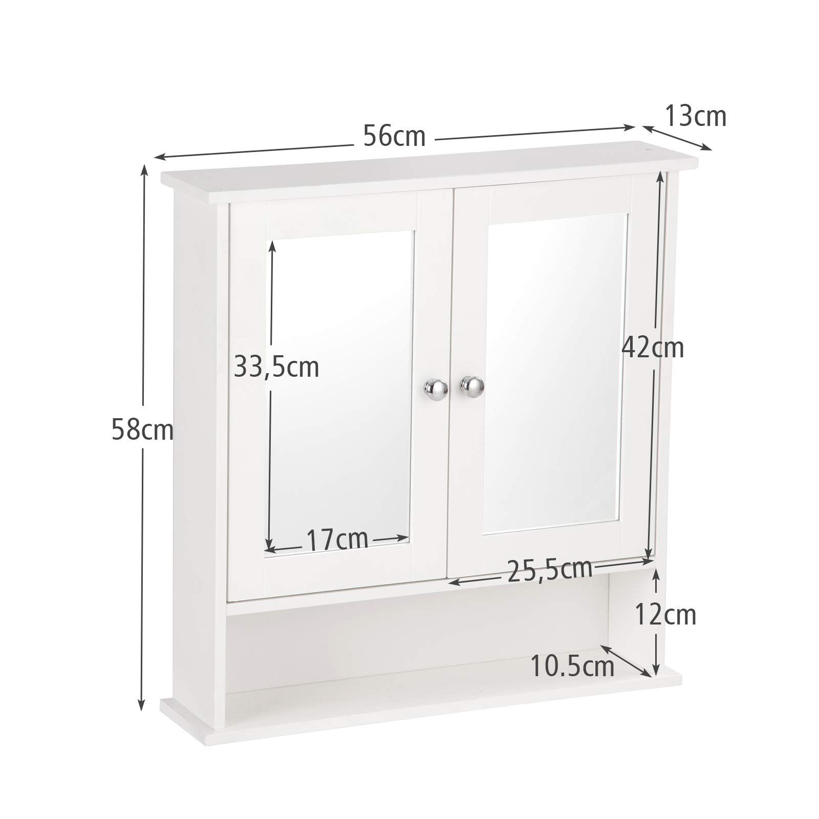LIFEZEAL Mobiletto Bagno Salvaspazio con Contenitore, Specchio, Pensile Bagno Sospeso, Specchiera da Muro a 2 Ante, Armadietto, Mobile con Mensola, 2 Ripiani, Moderno, in Legno, 56x13x58cm (bianco)