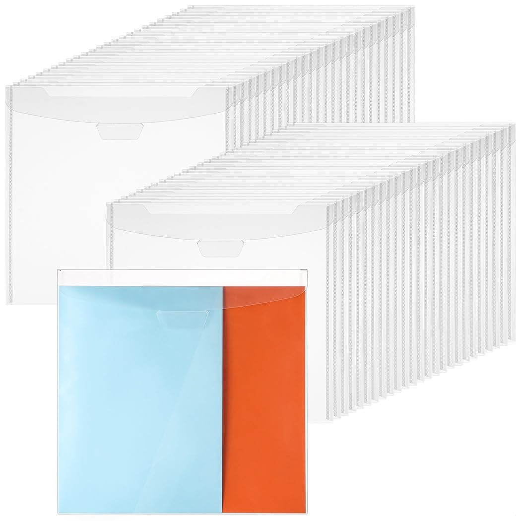50 Clear Pp Scrapbook Paper Storage Organizers, Secure Buckle Closure for Vinyl Sheets, Photos & Paper