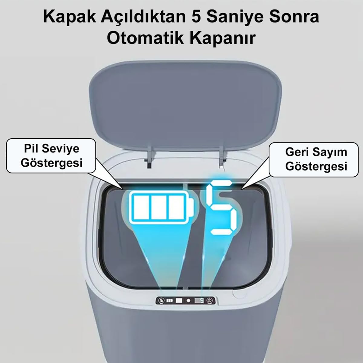 GreenTech Sensörlü Çöp Kovası Şarjlı Akıllı, Beyaz, 28 Litre, GT-SC07B