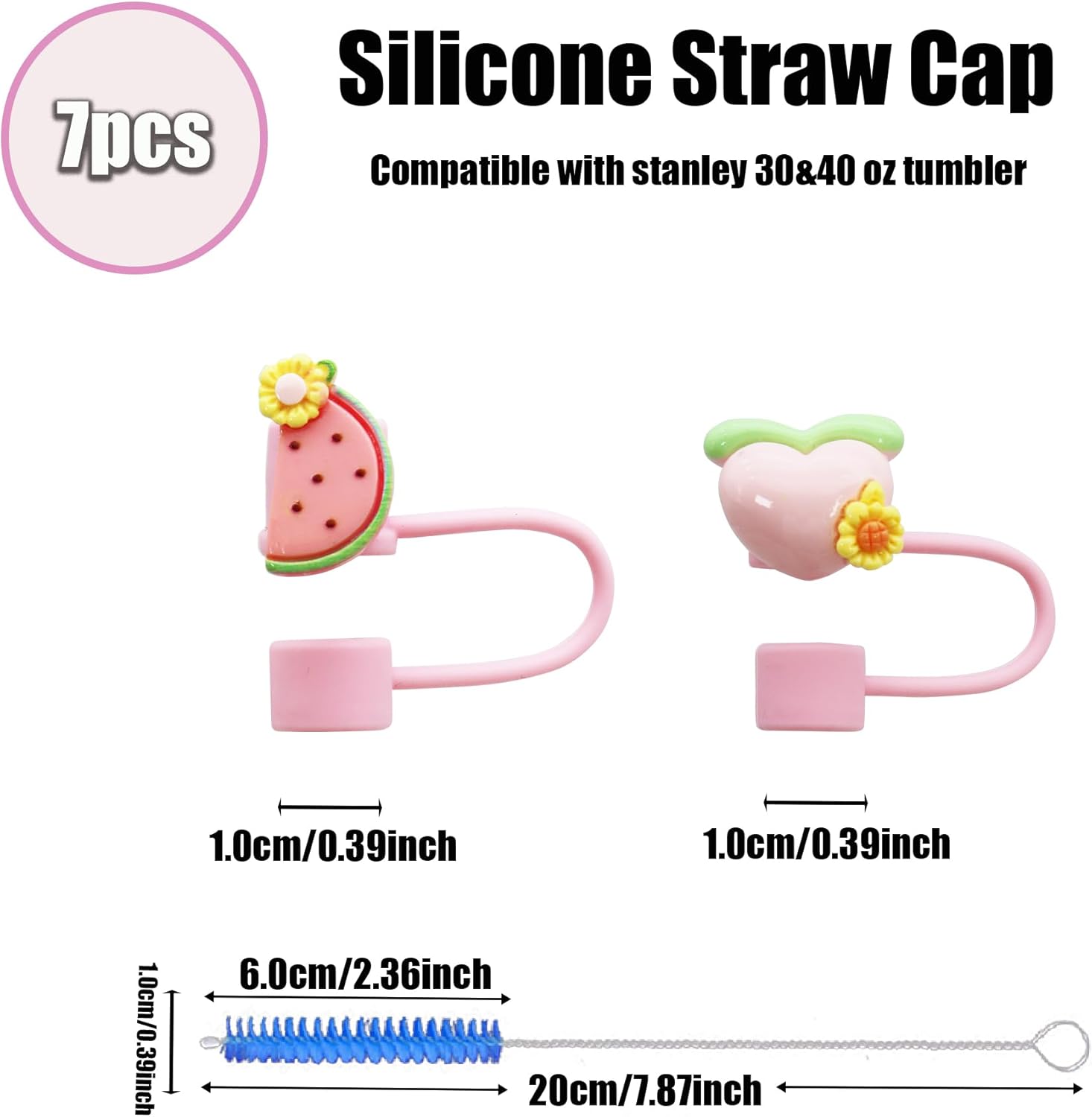 7Pcs 10mm Flower Fruit Straw Cover for Stanley Cup,Dust-Proof Straw Topper for 30&40 oz Tumblers and Water Bottles,Reusable Tumbler Cup Accessories for Stanley,Funny Gifts for Women & Girls - Image 2