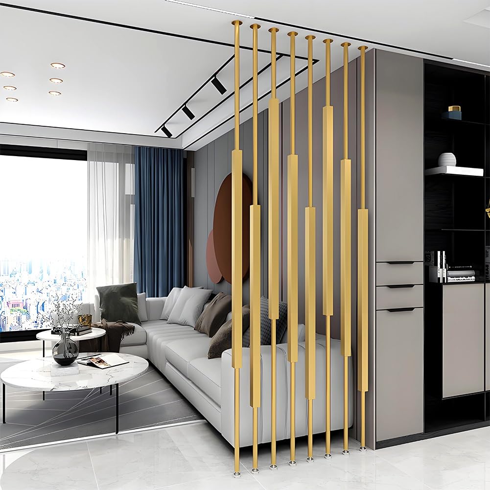 Separador de ambientes no permanente para espacios interiores, dorado, 130 cm, panel de división de suelo a techo, ideal para restaurantes, oficinas y entradas, decoración elegante de columnas
