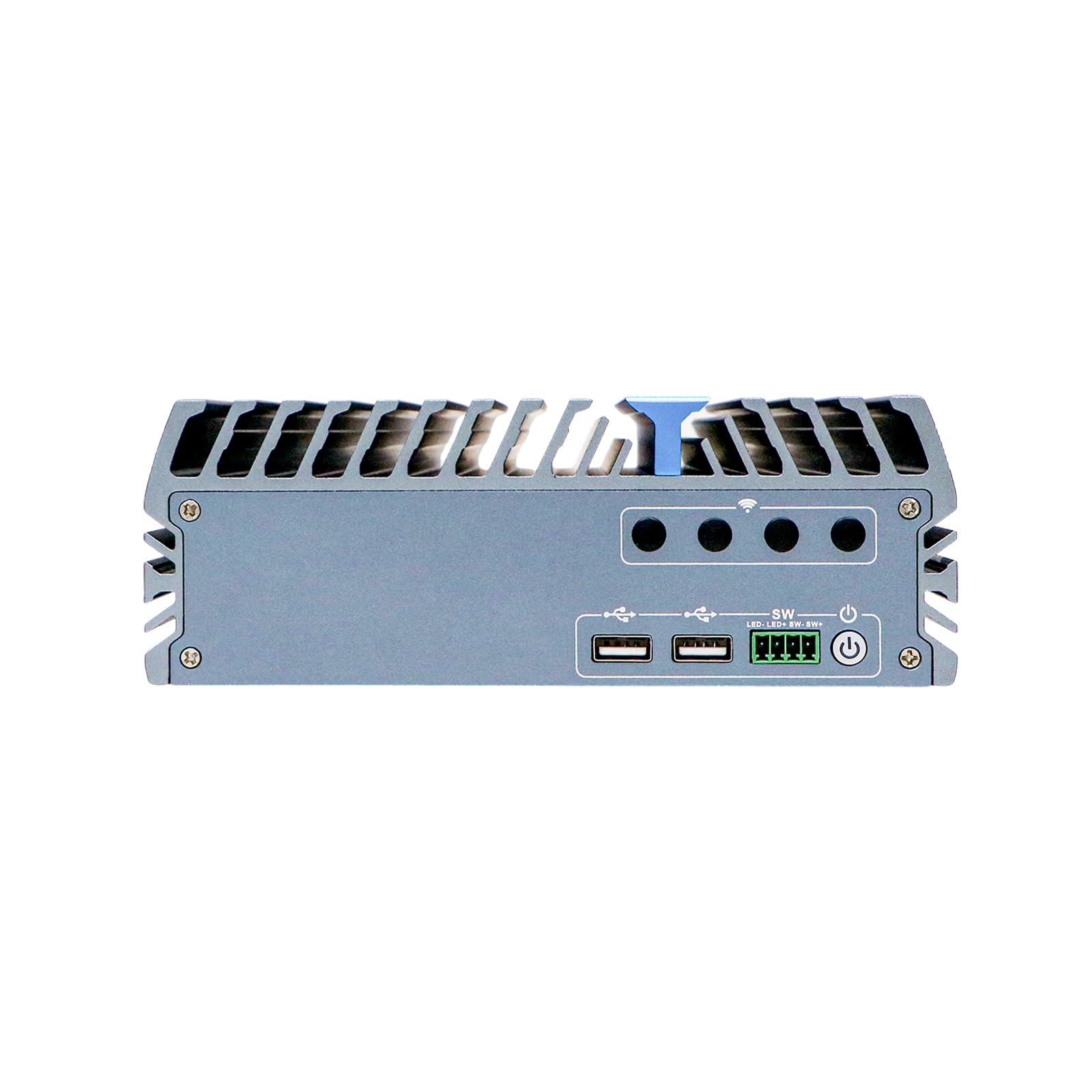 Base DIN Rail Industrial Embedded Computer, N100, Windows 11 / Linux Ubuntu, IX19, 2 x HDMI, 2 x LAN, 12V 2-pin Phoenix Terminal, Expandable CAN COM GPIO, 16G RAM, 256G SSD