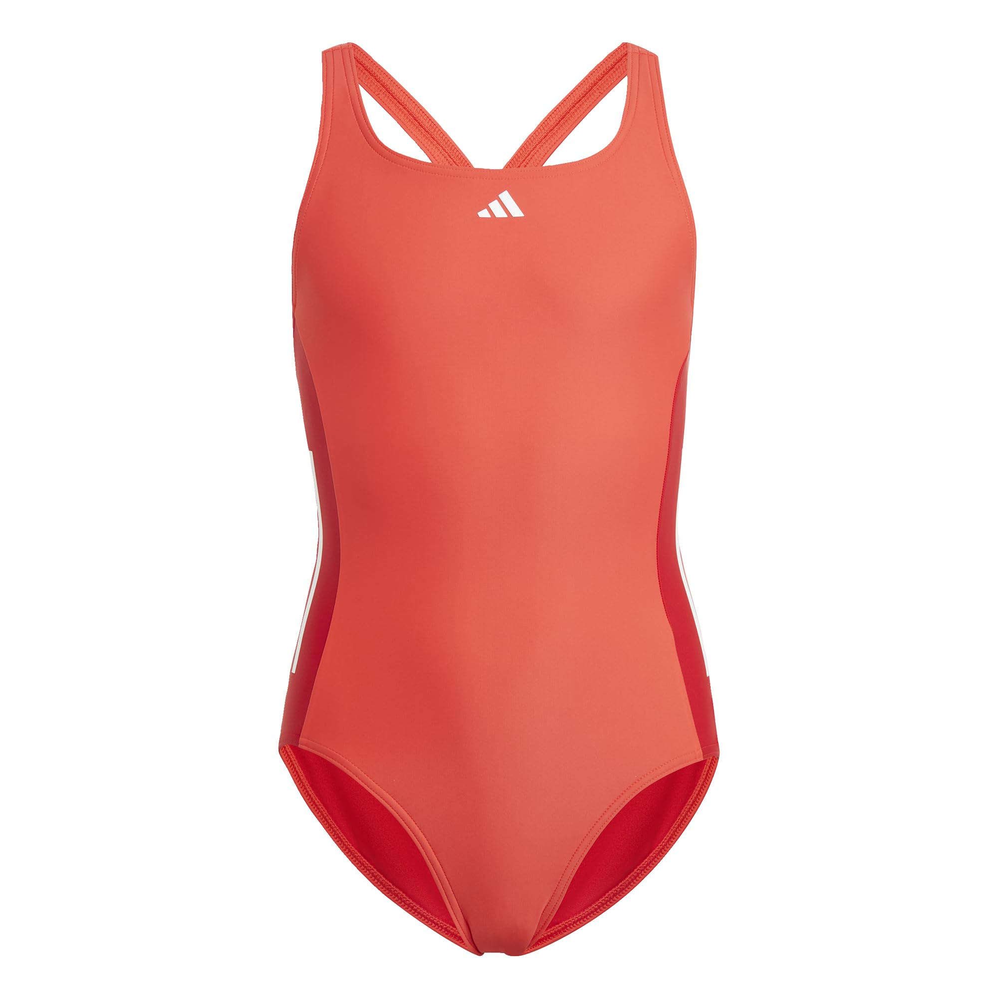 adidas Niñas Cut 3-Stripes Swimsuit, Bright Red/Better Scarlet/White, 7-8 Years