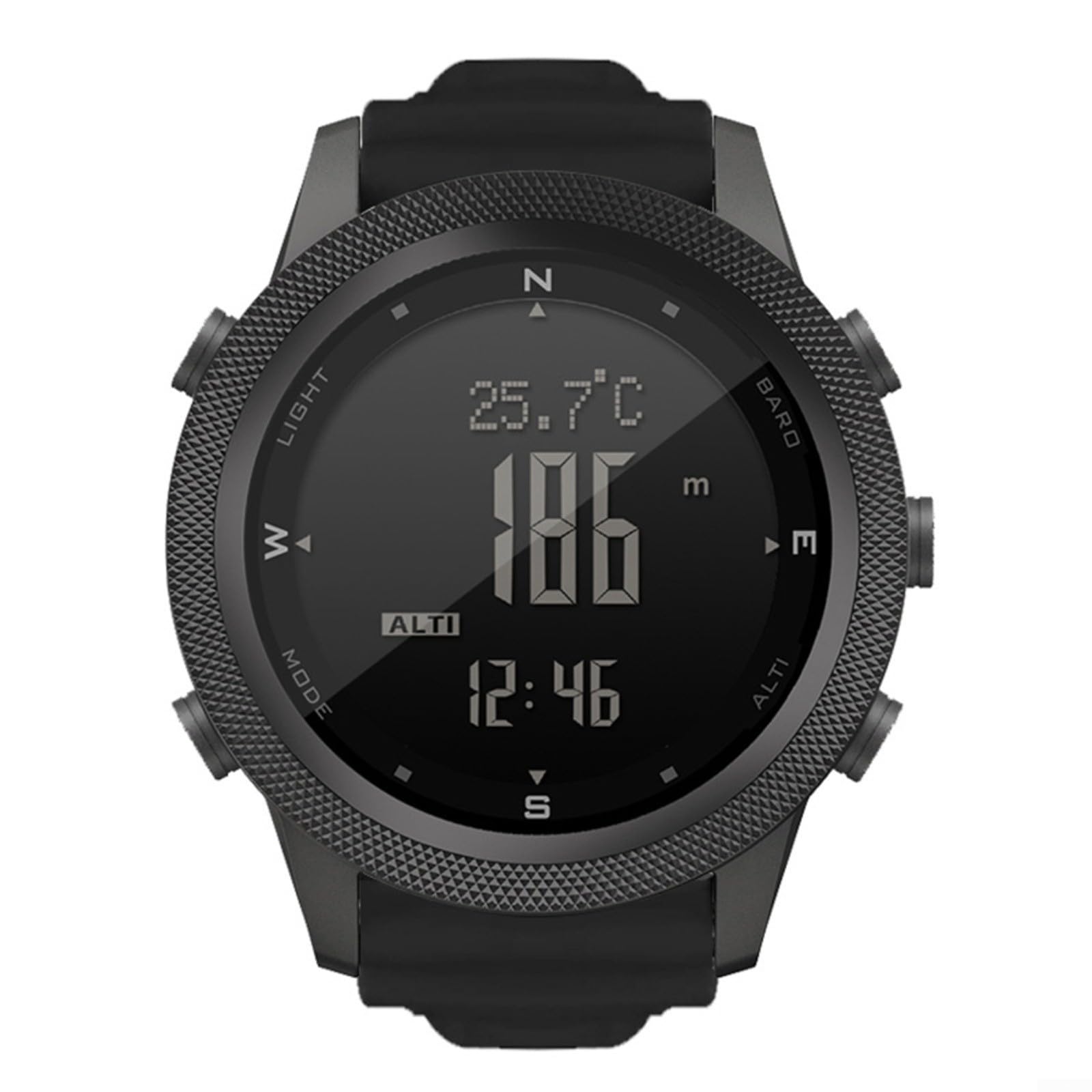 North AP46 - Reloj digital táctico para hombre: metal para brújula, podómetro, termómetro, retroiluminación EL, impermeable, para senderismo al aire libre, color negro