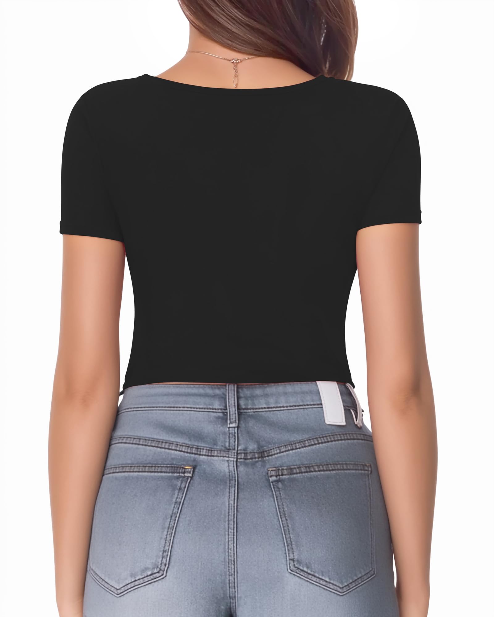 ALGALAROUND Body pour femme - Manches courtes - Avec col rond classique - En coton - Élégant - T-shirt pour femme