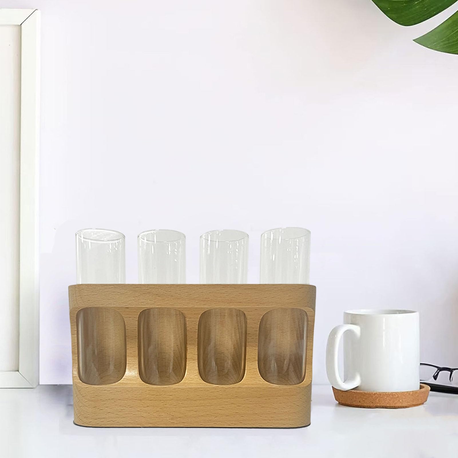 Tissting Station Propagation Plantes avec Support Bois 4 Tubes Verre Lumière LED 9 Niveaux,Pour Culture Hydroponique Décoration Maison Bureau Amateurs Jardinage Intérieur