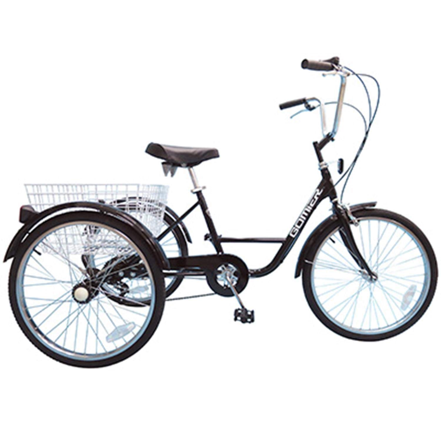 P2R (Cycle) Triciclo Adulto 24" Nero 5 Marce con Cestino Peso Totale Max 100kgs Interasse 0,80m - Omologazione nf30020