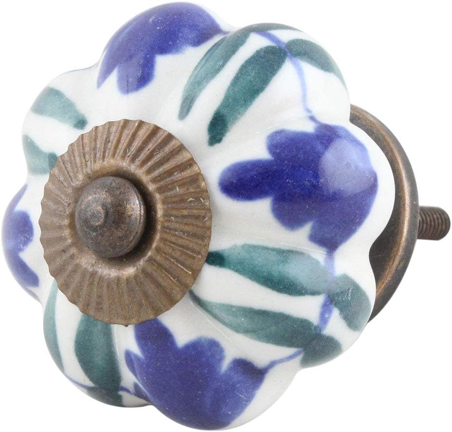Indian Shelf Pack of 14 Rose Ceramic Classic Drawer Knobs Cabinet Handles Dresser Pulls Vintage Decorative Design (Blue)