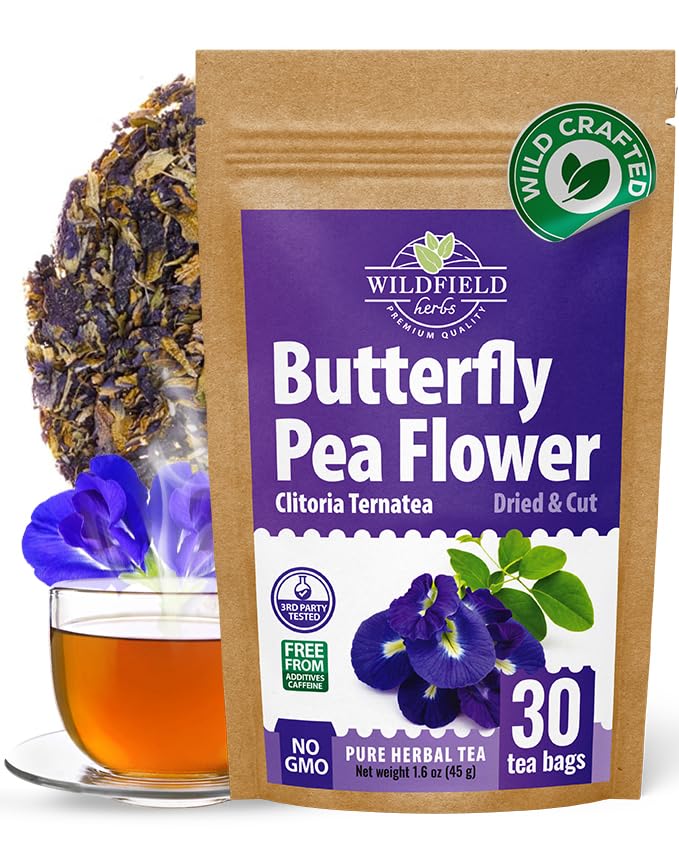 Image of 30 Bags Butterfly Tea Blue Butterfly Pea Flower Herbal Tea (Clitoria Ternatea) - 30 Count 1.5g Bags Te Azul Anchan