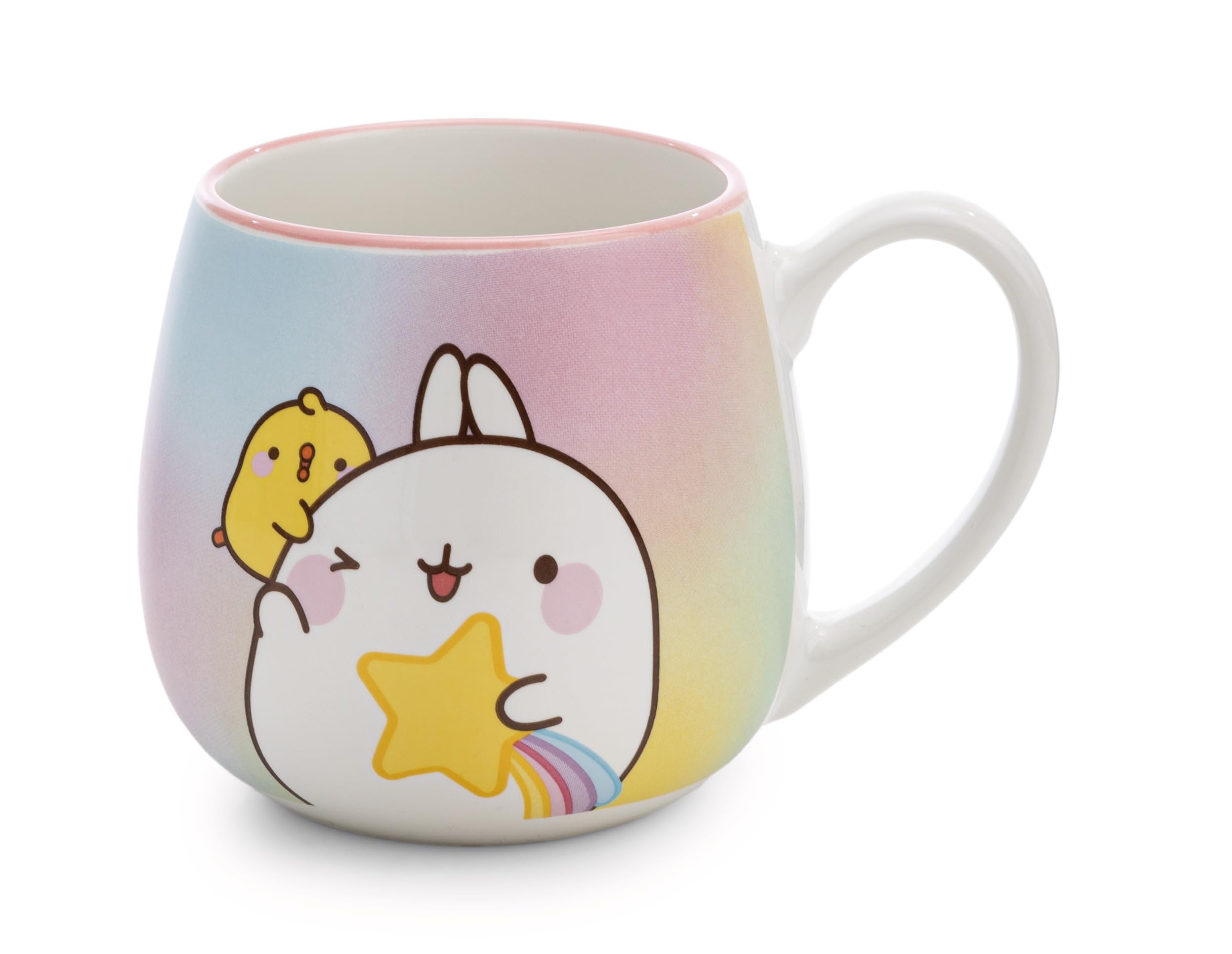 NICI 62224 Mug, Molang with Shooting Star, 400 ml, 8 x 9 cm, with Banderole, Multicoloured, Tea Cup, Coffee Cup, Porcelain Mug with Handle for Cold and Hot Drinks