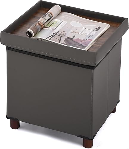 Miniatura 16 de Banco Otomano de Almacenamiento para Sala de Estar con Bandeja, Taburete para Dormitorio, Tapa para Mesa de Café, Reposapiés con Patas, Extremo de