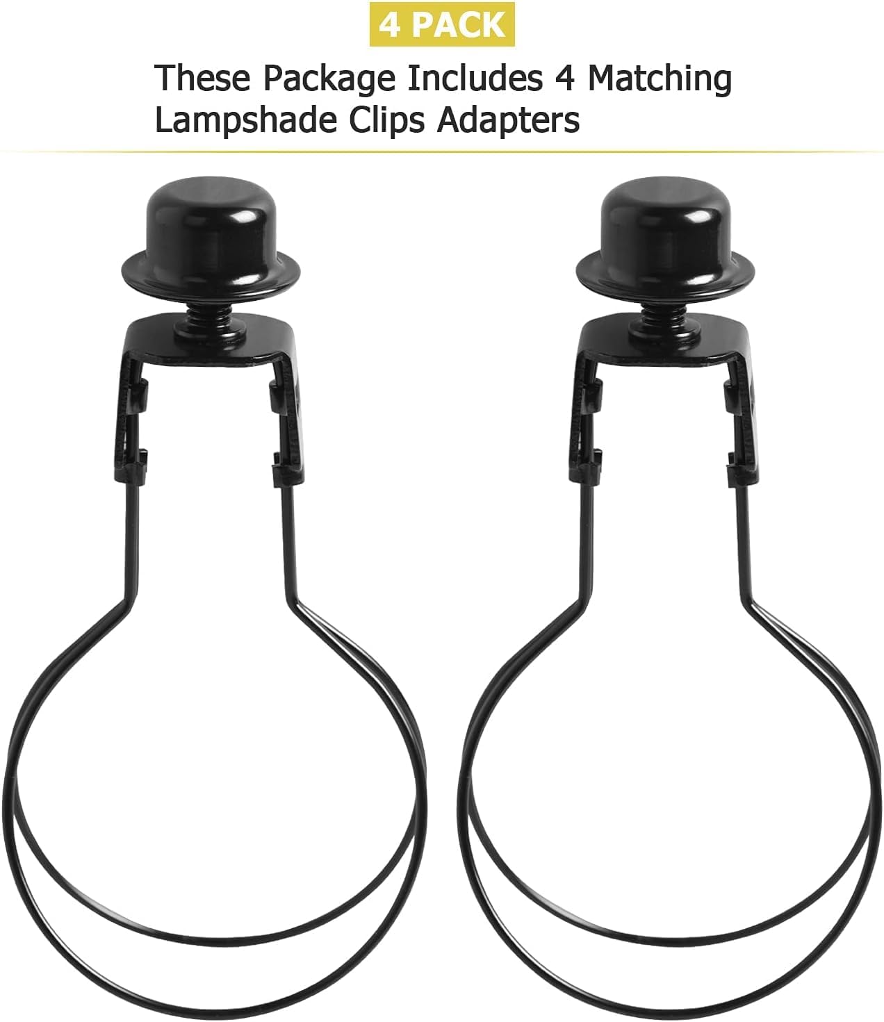 4 Pack Clip On Lamp Shade Adapter Black, Light Bulb Clips For Lamp Shades Holder, Clip On Bulb Light Shades Adapter With Cap Knob Finial