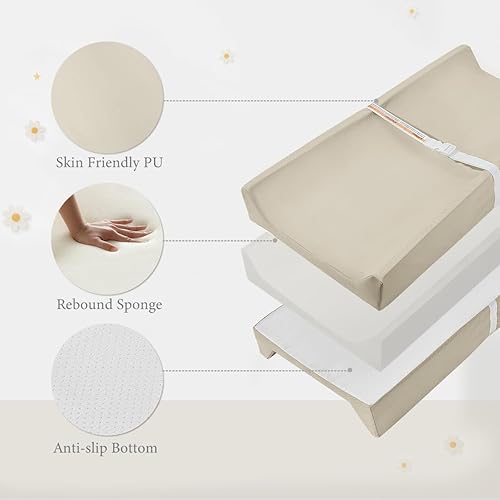 Miniatura 5 de Cambiador de pañales para bebé, impermeable y lavable, de piel vegana, 31 x 16 pulgadas, cómodo, suave, tamaño estándar, tapete para tocador y mesa