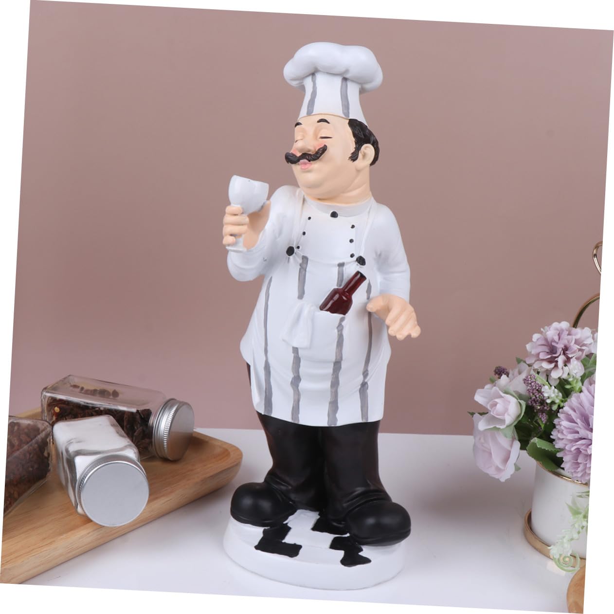 Statua da Chef in Resina Stile Europeo Bianco Ornamento da Cucina per Casa o Bistro Base Stabile Decorazione per Tavolo