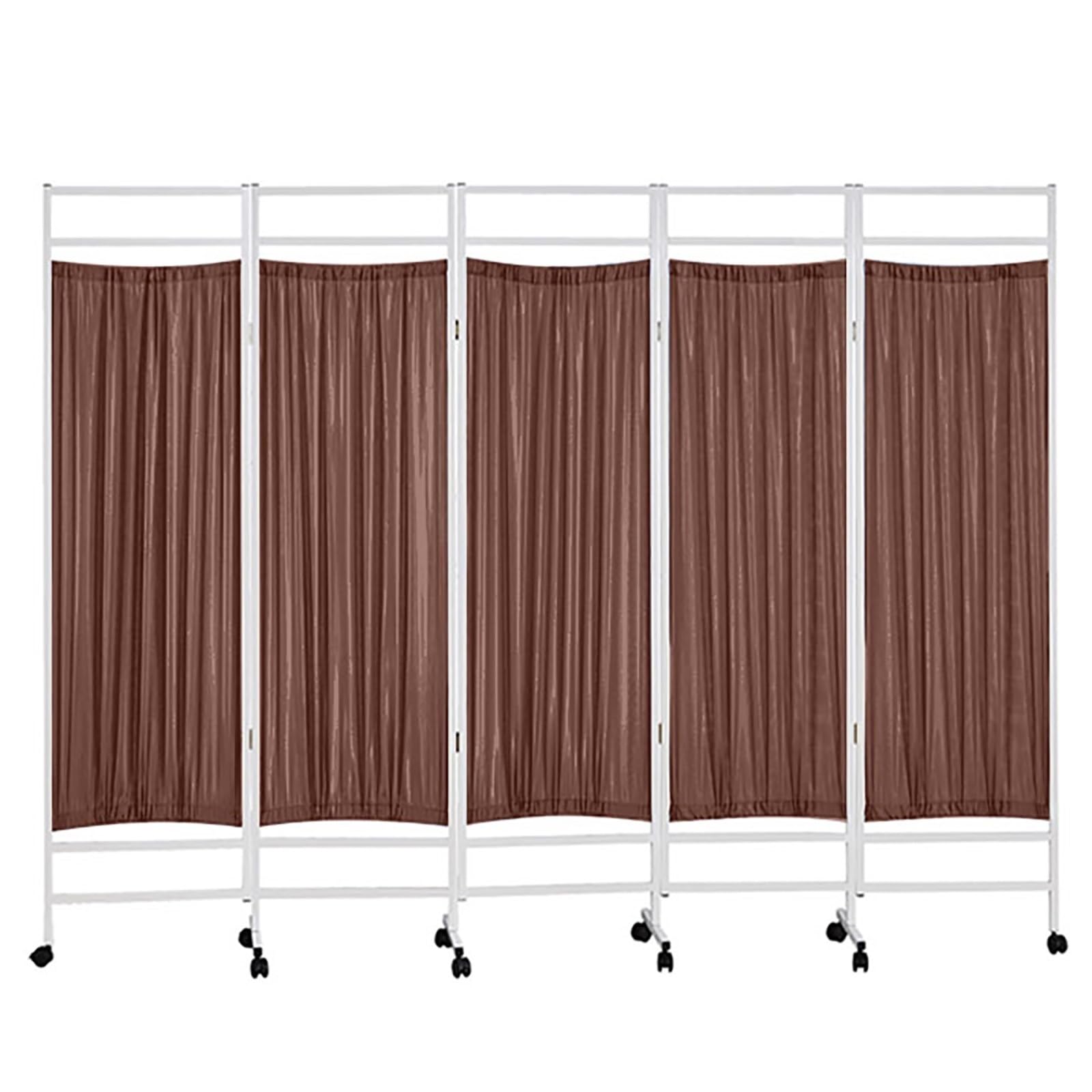 XINGYAOSM 5 Piece Portable Room Partition Folding Medical Privacy Screen with Wheels Selected Steel Frame, Sturdy And Durable, for Hospitals/Beauty Salons(Brown)