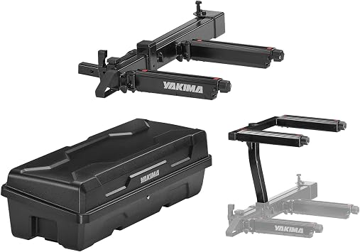 Yakima EXO SwingBase Hitch Base Rack with EXO GearLocker Car Rooftop Cargo Box and EXO TopShelf Second Level Hitch Base Rack Storage, Black