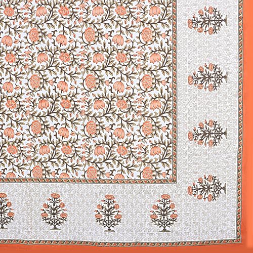 Image of Floral Printed Bedsheet for Double Bed Queen Size with 2 Pillow Covers | 144 TC Soft Cotton Blend Bed Sheet | 90x100 Inch Bedsheet | 18x27 Inch Pillow Covers | Orange