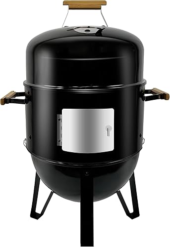 Parrilla de barbacoa de humo multiusos esmaltada de 17 pulgadas, temperatura ajustable, vertical, resistente, horno de pizza en patio, área de