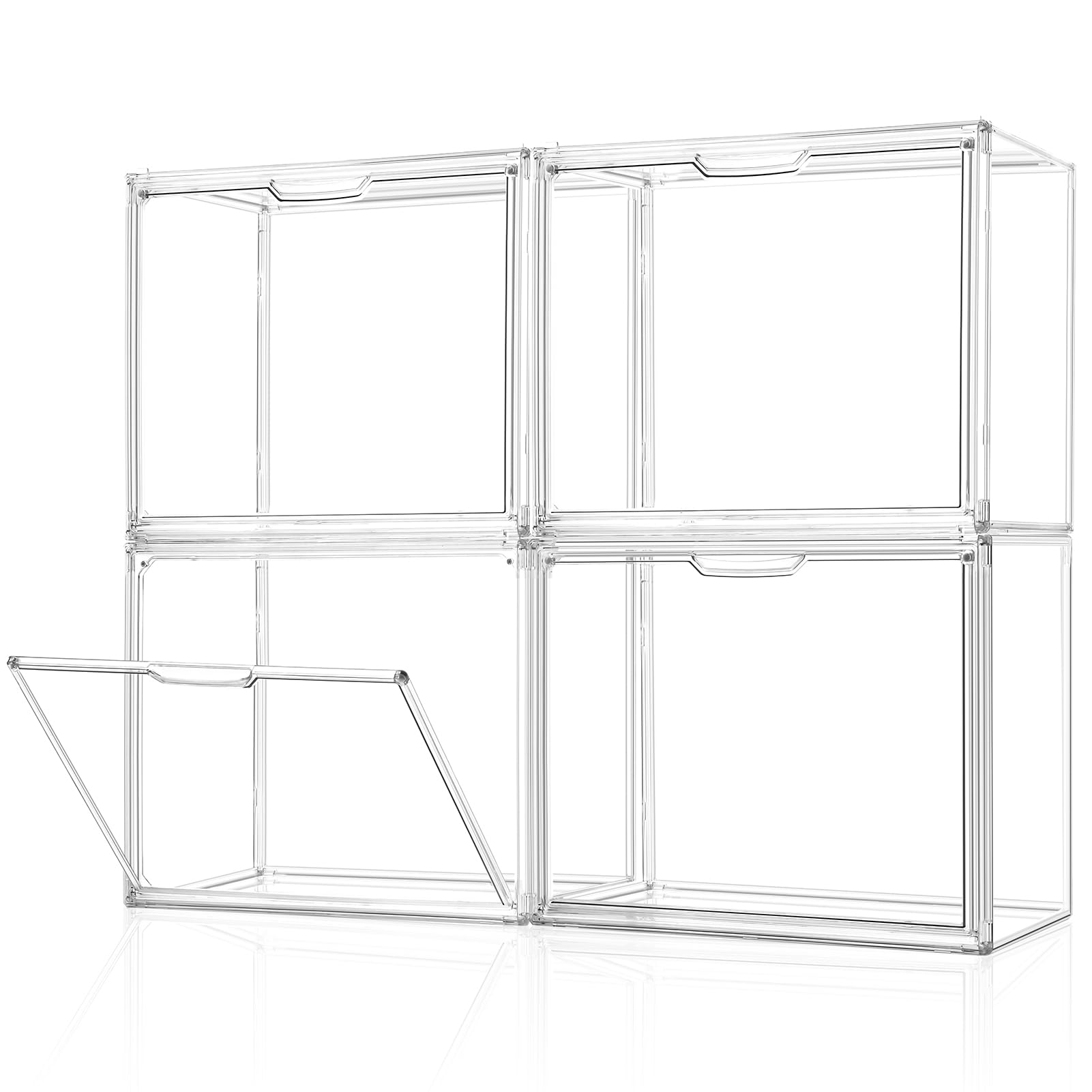 3Pack Display Case, Clear Plastic Magnetic Drop Front Storage Box, Luxury Stackable Display Showcase for Handbag, Toys, Cosmetic, Shoe, Book(X-Large) (3)