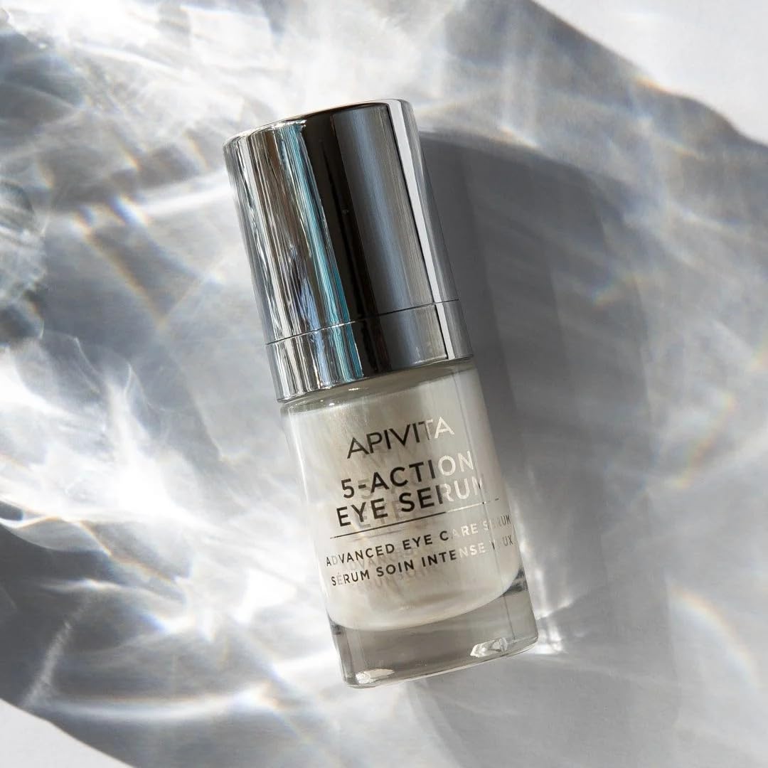 Apivita 5 Actions Sérum Soin Intensif Yeux 15ml - Enrichi en propolis et lys blanc - Combat les cernes, les poches sous les yeux, les ridules autour des yeux, les signes de fatigue