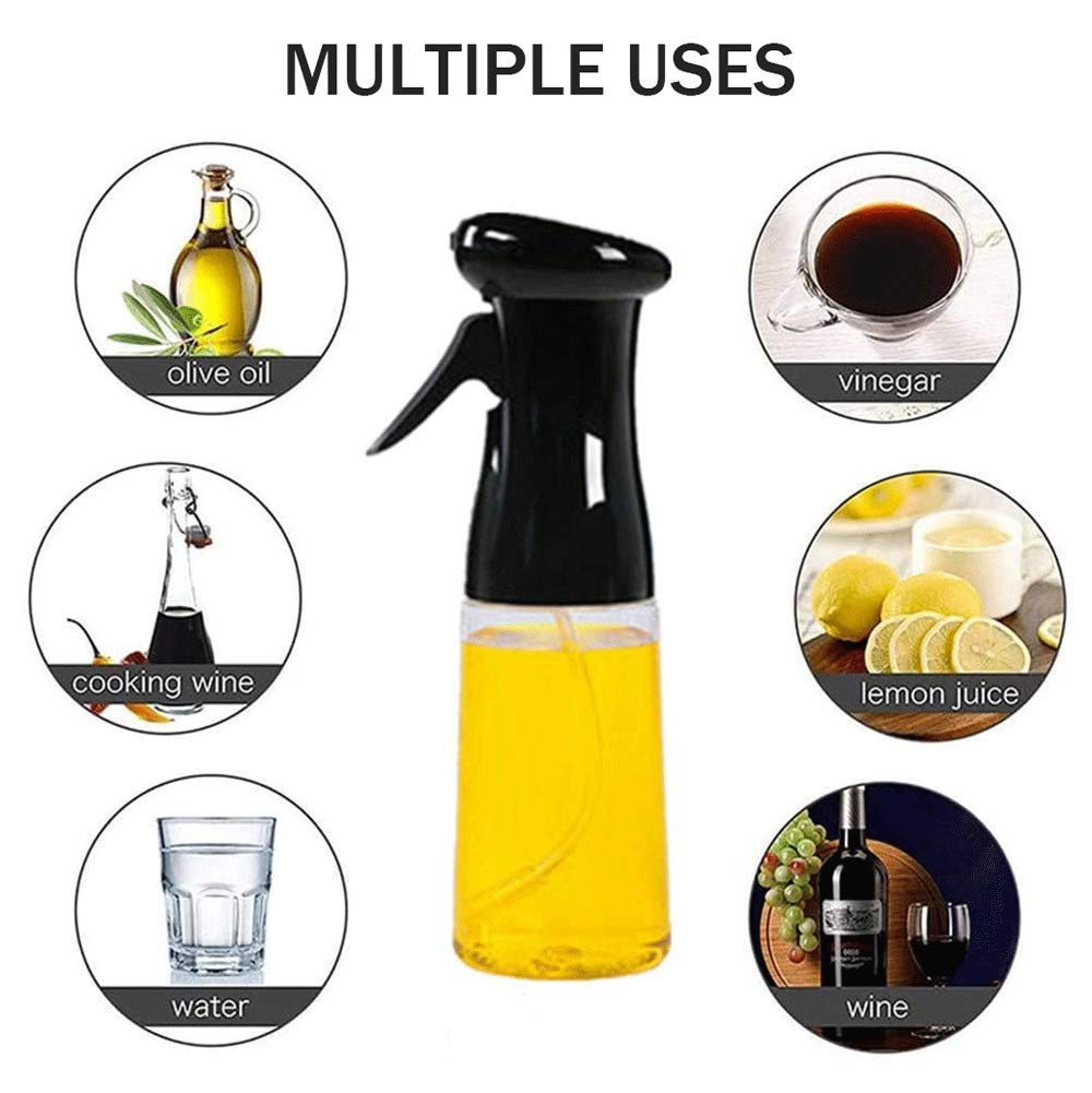 BIPEGE Oil Sprayer for Cooking, 7oz/210ml Olive Oil Spray Bottle Dispenser, BBQ Cooking Spray Bottle for Cooking, Baking, Salad, Air Fryer, Roasting (Black)