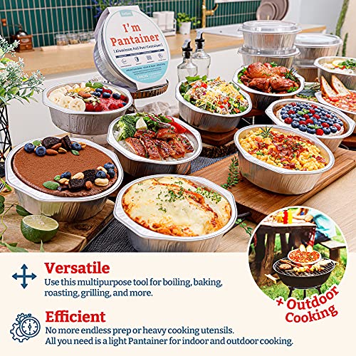 8" Sturdy Foil Pans With Snap-On Lids (5 Pack) | 3X Thicker Heavy Duty Reusable Foil Tins | Microwavable Multi-Use Pan, Pot, Container | Round Deep Disposable Aluminum Foil Pans For Baking, Cooking #TOP1