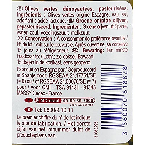 PP BLANC - Olives Vertes Dénoyautées 475G, Saveur intense et chair tendre, Prêt-à-déguster, Découvrez nos meilleures olives marinées - Lot De 4