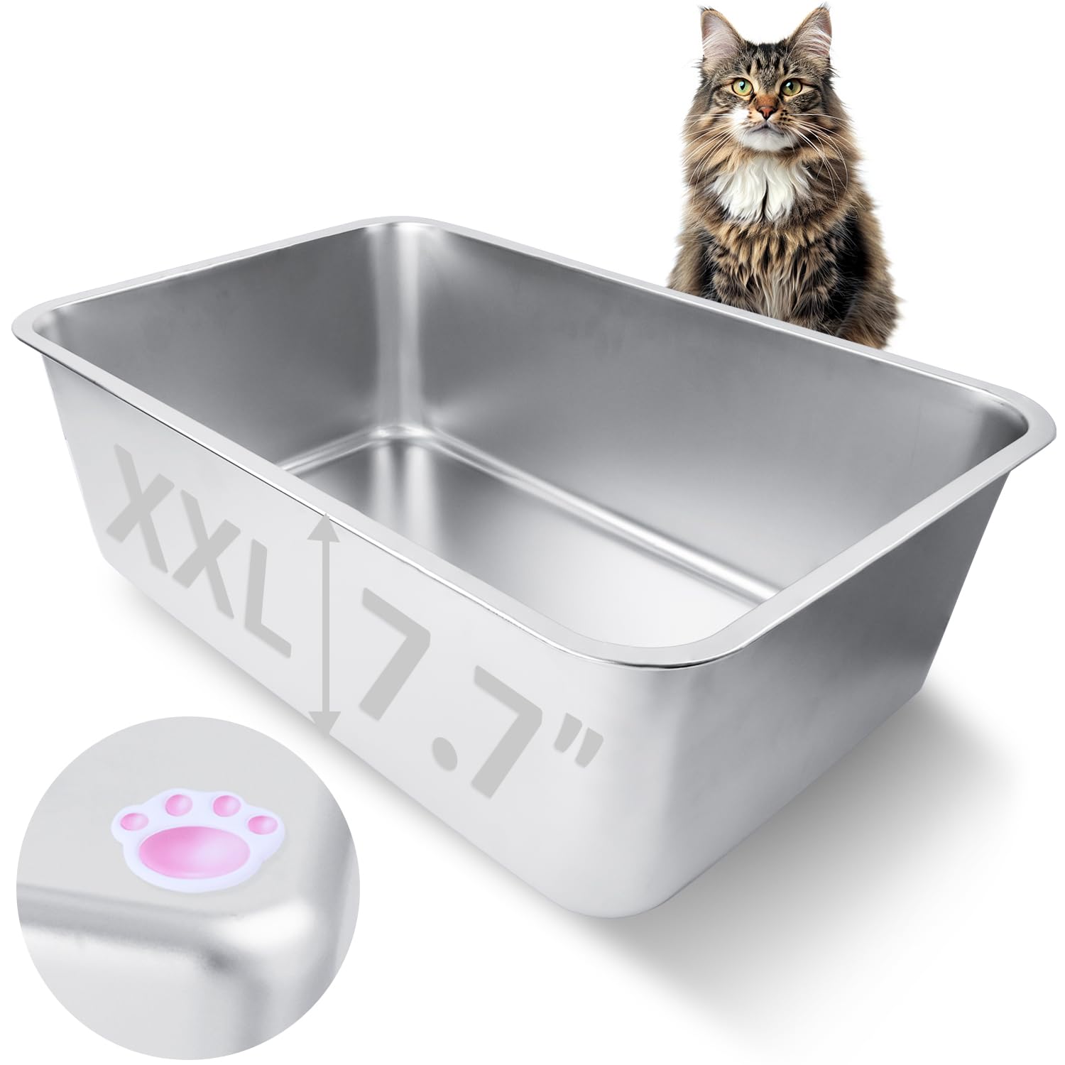 HNeekyr Stainless Steel Cat Litter Box for Adult Cats or Kitty/Kitten 23.6"x15.8"x8" Rust-Proof, High Side, Non Stick, No Smell, Easy to Clean Metal