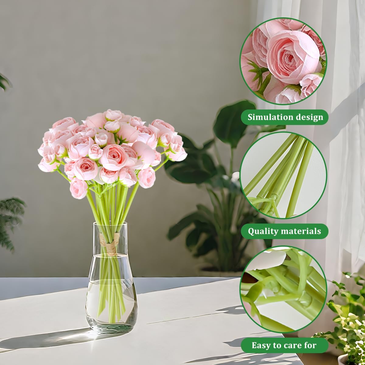 STONESTAR Faux Silk Ranunculus Artificial Flowers 18 Pcs Blush Faux Silk Mini Ranunculus Bulk Fake Wedding Filler Flowers for DIY Pink Bouquets (Pink) - Image 3