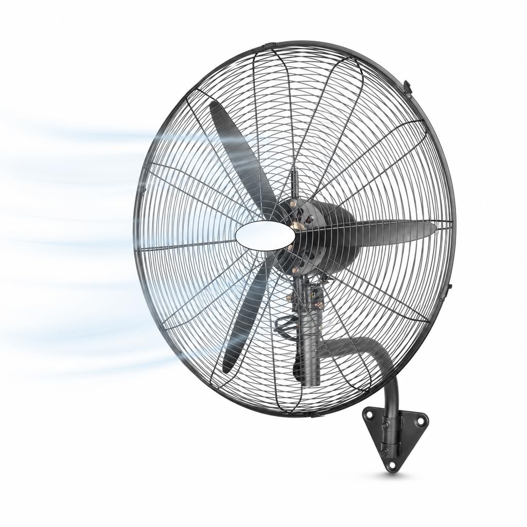 Ventilador Industrial Pared Negro Metal | Oscilante, Orientable y Ajustable | 3 Velocidades, 3 Aspas, Silencioso | Almacenes, Gimnasios, Talleres, Fábricas | Ø71cm | 240W | Protección calentamiento