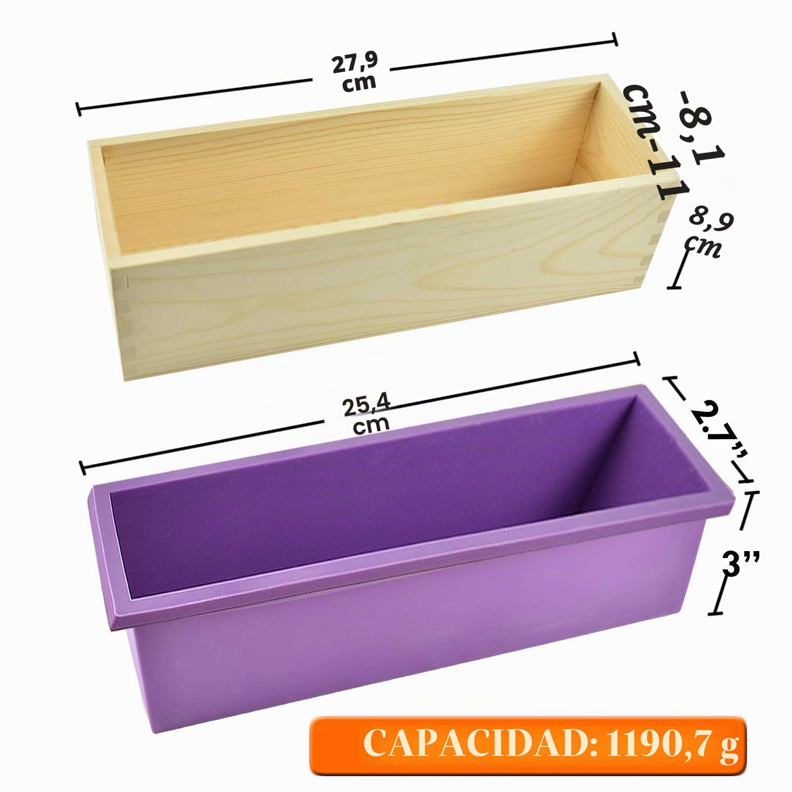 Artcome Set de formas de corte para jabón de pan, multifuncional, ajustable - Molde de jabón de madera y juego de formas de silicona rectangular con cortador de acero inoxidable ondulado y recto