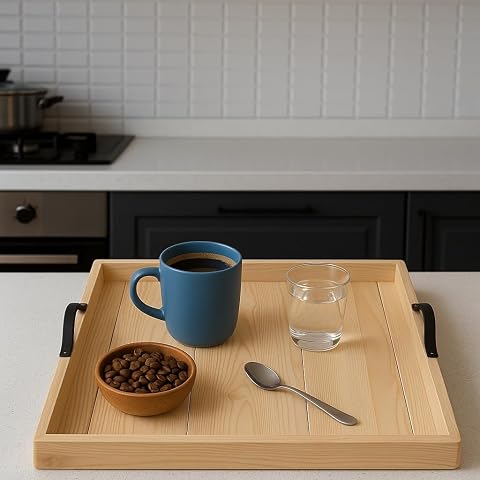 pratikoutdoor Ahşap Servis ve Sunum Tepsisi Ham Renk - 60x60 cm