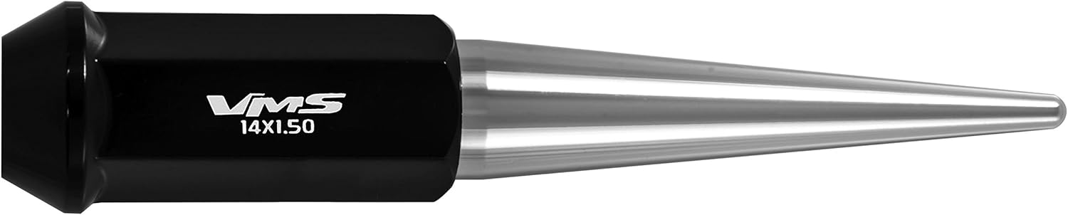 VMS RACING 14x1.5 32PC 124mm Cold Forged Steel Lug Nuts with Chrome Extended Spikes Tips CNC Aluminum Compatible with Chevy Silverado and GMC Sierra 2500 3500 HD 1999-2025 with 8 Lug Wheel Pattern