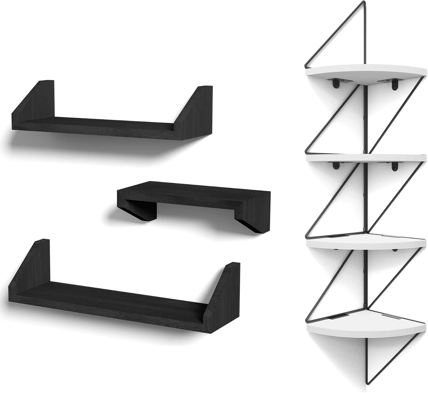 SZQINJI Bundle of Wood Floating Shelves Black 3 Set and 4