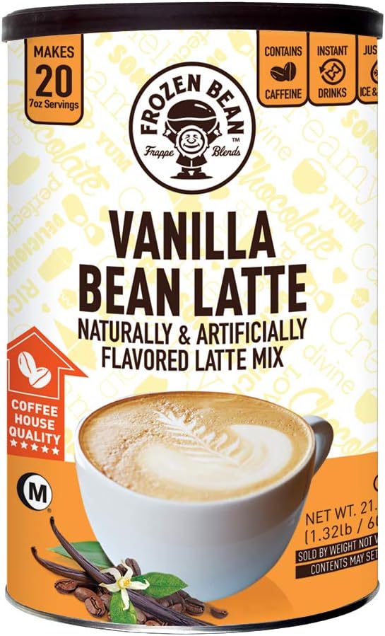 Frozen Bean, Vanilla Bean Latte Deluxe Frappe Coffee MIx, 21 oz