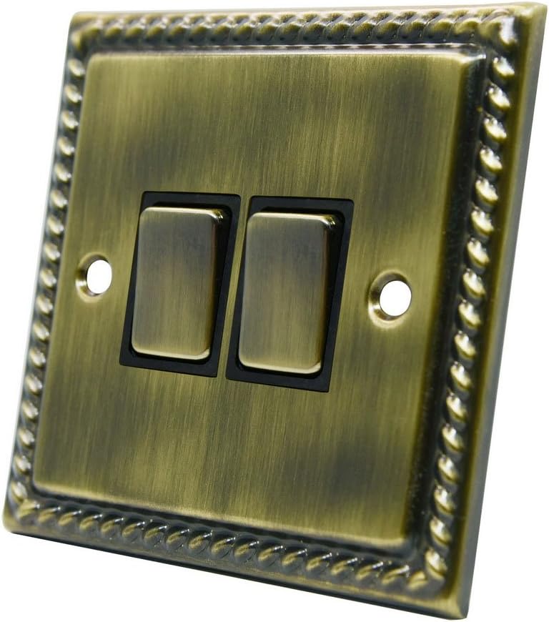 Alliance ElectricalGeorgian Antique Dark Brass 2 Gang 2 Way Light Switch - 10 Amp Double 2 Gang 2 Way Rocker Switch - ON-OFF-ON Operation - Bronze