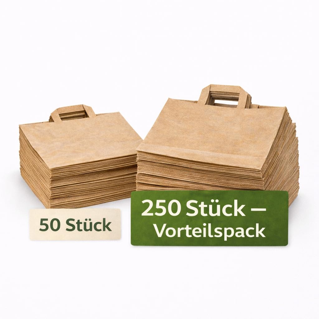 150 Papiertüten Braun mit Henkel 45+17x47cm – Papiertragetaschen und Papiertaschen mit Henkel aus stabilem Kraftpapier