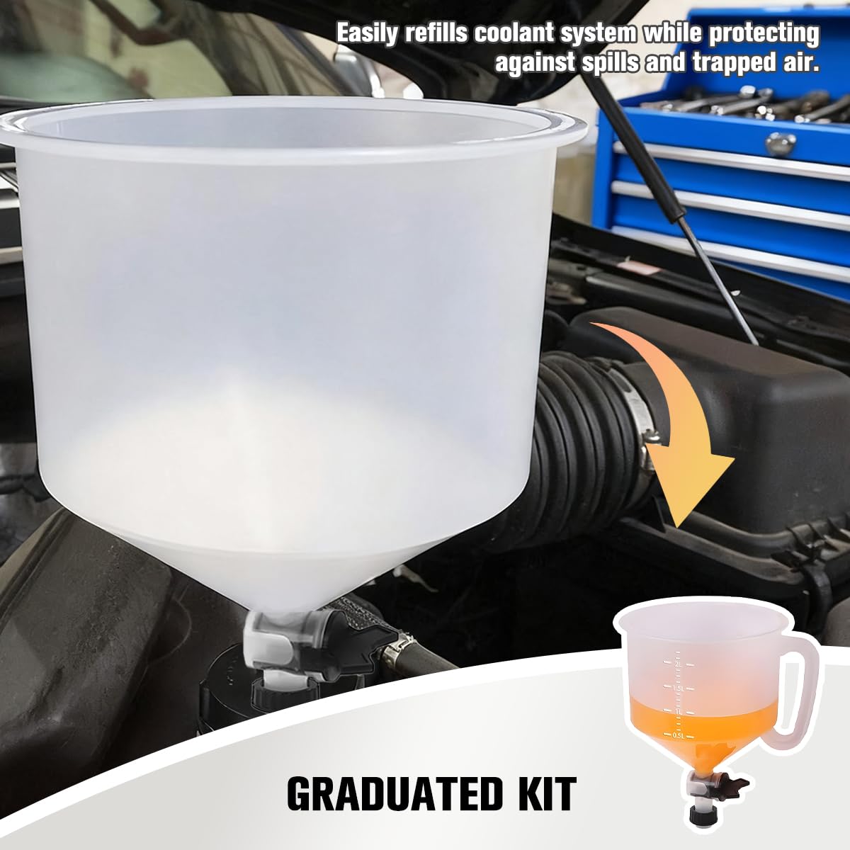 Zpana Kit di 15 imbuto refrigerante per auto, senza fuoriuscite, imbuto di riempimento del radiatore con adattatori, riempitivo per radiatori automobilistici senza perdite, universale, per SUV e