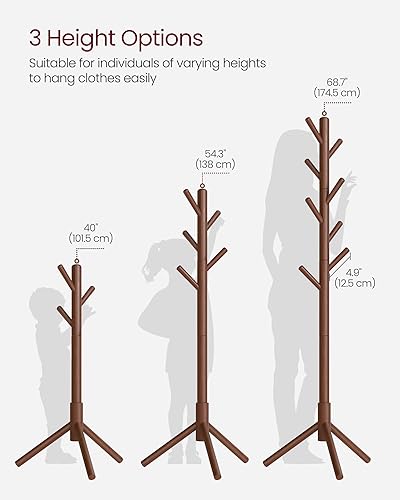 Miniatura 43 de VASAGLE Perchero de madera maciza, perchero en forma de árbol con 8 ganchos, 3 opciones de altura, para ropa, sombreros, bolsos, sala de estar,