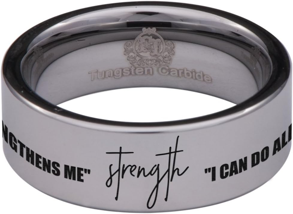 Tungsten Carbide Philippians 4:13 Bible Verse Ring 8mm Wedding Band Anniversary Ring for Men and Women