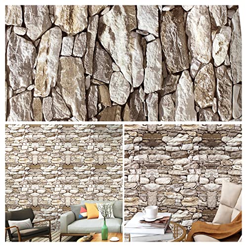 Cozylkx Papel Tapiz De Piedra Efecto 3D Papel Tapiz De Ladrillo Rústico Autoadhesivo Y Adhesivo De Ladrillo De Pared Extraíble para Decoración del Hogar,45cm×300cm/1.47ft×9.84ft