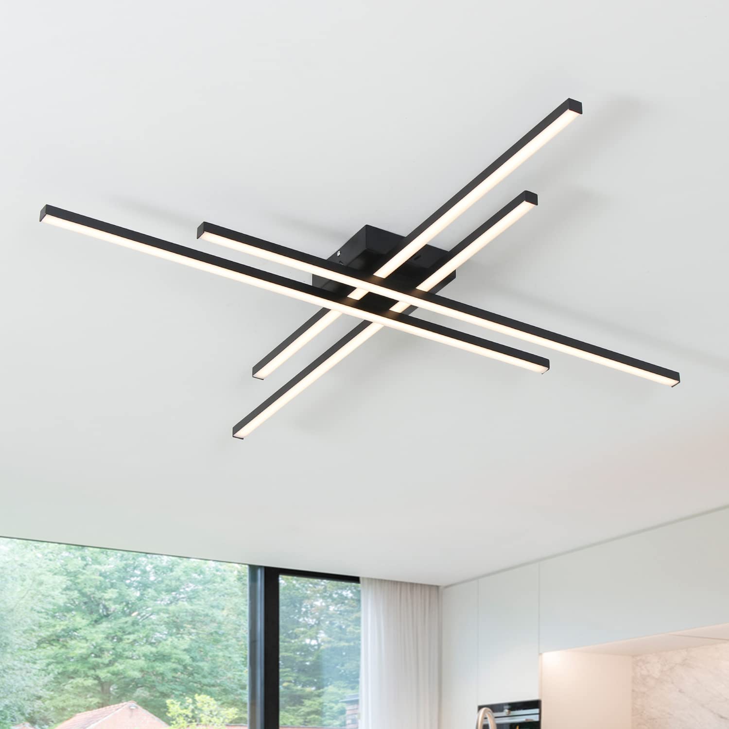 umeiluceDimmer with Remote Loft Line Shape Semi Flush Mounted Black Color LED Light Ceiling for Living Bed Dinning Room Four line Close to Ceiling Light Easy Install (mys093)