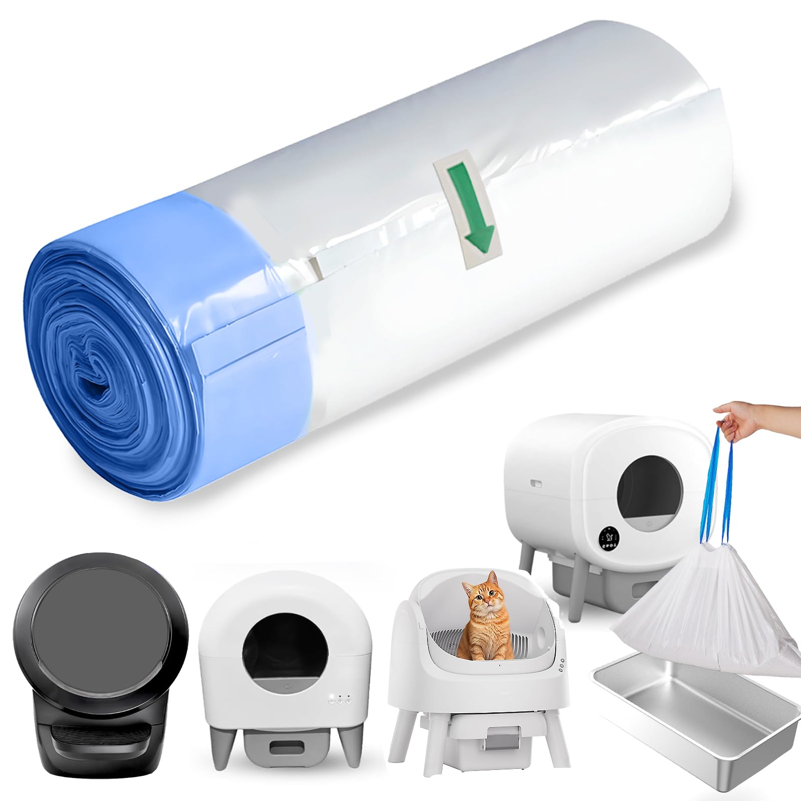 Self Cleaning Cat Litter Box Liners-20 Counts, Extra Thick Litter Bags for Automatic Cat Litter Box Robot with Drawstring Trash Bags