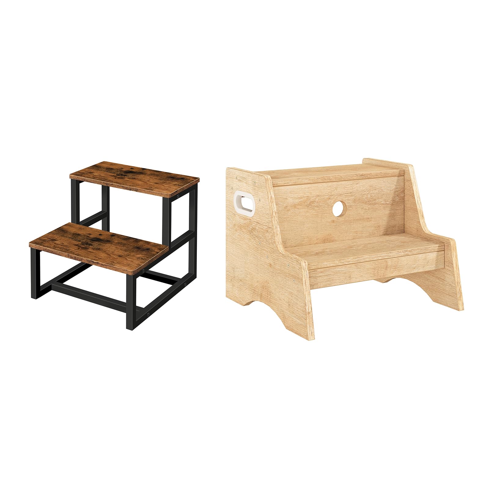 HOOBRO Wooden Step Stools and Two Step Stools Toddler for Bedroom, Kitchen, Bathroom, BF12JD01-NL05JD01