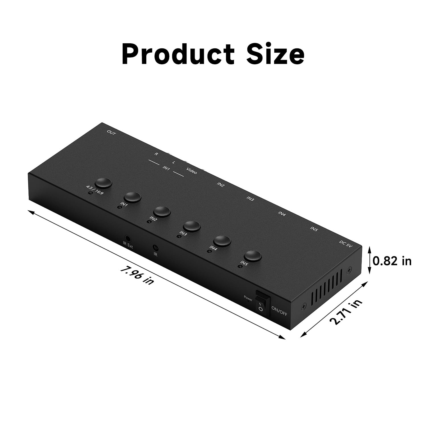 Commutateur RCA/HDMI 5 pouces vers 1 sortie, HDMI 2.0 4 voies + 1 RCA vers HDMI, commutateur 4:3/16:9 prend en charge 4K et 3D pour PS1/2/3/4/5, SNES, Switch, DVD, Roku, Fire Stick, etc.