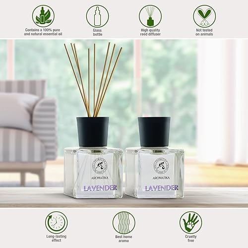 Miniatura 4 de Juego de difusor de varillas de lavanda con aceite esencial de lavanda, 3.4 onzas líquidas, 2 x 1.7 fl oz, difusores perfumados, difusor de varillas