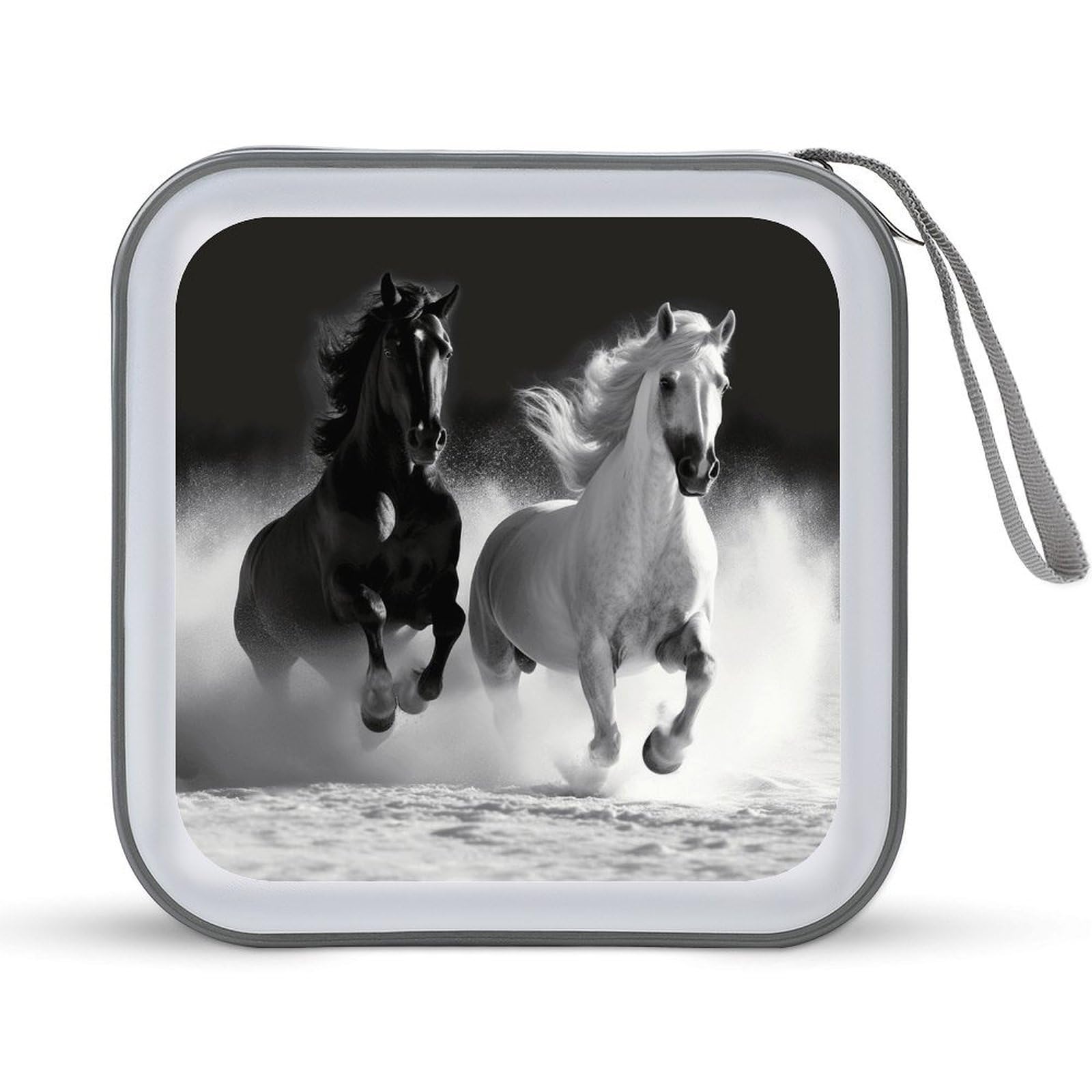 VstaDank Black and White Horse Running DVD Case 40 Capacity Protective Storage Organizer Binder Booklet Album Portable Disc Wallet Car CD Disc Holder Hard Plastic CD Case CD DVD Case Holder