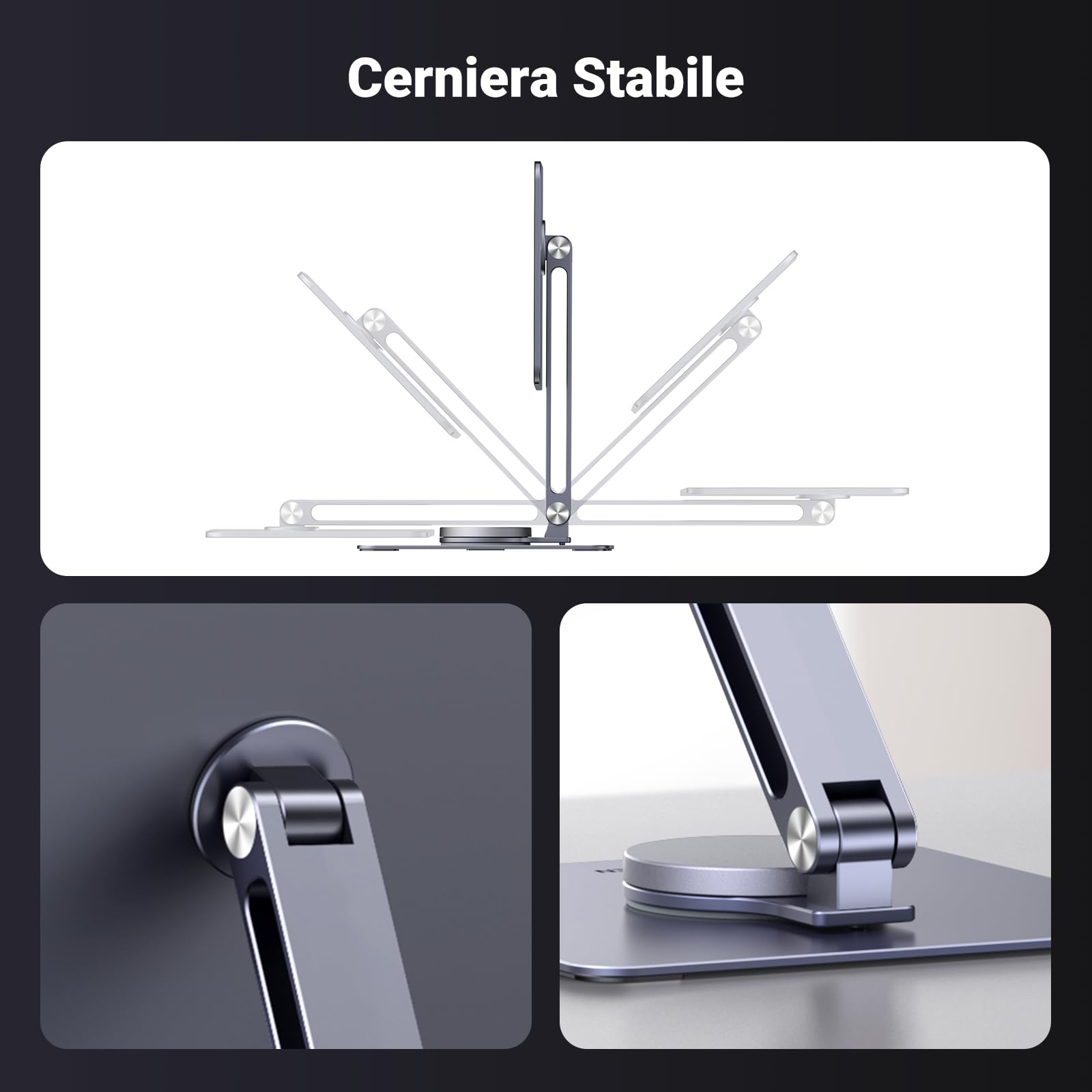 UGREEN Supporto magnetico da scrivania per iPad Pro 12.9 girevole a 360 ° pieghevole regolabile in altezza Supporto da viaggio portatile in alluminio compatibile con iPad Pro 12,9 pollici