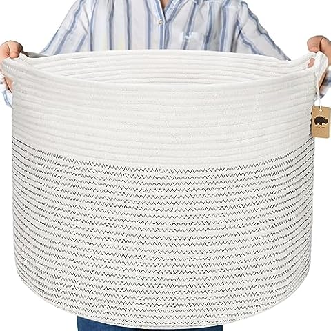 Little Hippo Baskets XXXL Large Cotton Rope 22"x22"x14" Storage Woven Blanket Living Room Toy Basket for Organizing, Baby Gift, Kids Organizer Cover